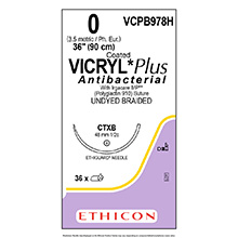 ETHICON Suture, Coated VICRYL Plus, ETHIGUARD - Blunt Point, CTX-B, 36", Size 0. MFID: VCPB978H