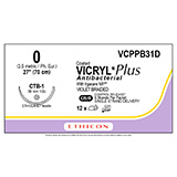 ETHICON Suture, Coated VICRYL Plus, ETHIGUARD - Blunt Point, CTB-1, 8-27", Size 0. MFID: VCPPB31D (USA ONLY)