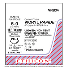 ETHICON Suture, VICRYL RAPIDE, Precision Cosmetic- Conventional Cutting PRIME, PC-1, 18", Size 5-0. MFID: VR834