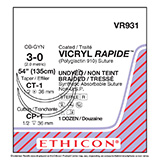 ETHICON Suture, VICRYL RAPIDE, Taper Point - Reverse Cutting, CT-1 / CP-1, 54", Size 3-0. MFID: VR931