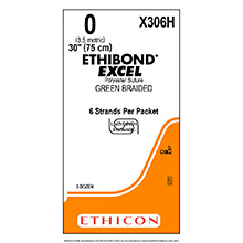 ETHICON Suture, ETHIBOND EXCEL, SUTUPAK Pre-Cut Sutures, 6-18", Size 0. MFID: X306H