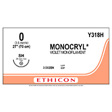 ETHICON Suture, MONOCRYL, Taper Point, SH, 27", Size 0. MFID: Y318H
