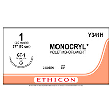 ETHICON Suture, MONOCRYL, Taper Point, CT-1, 27", Size 1. MFID: Y341H