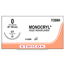 ETHICON Suture, MONOCRYL, Taper Point, CT, 27", Size 0. MFID: Y358H