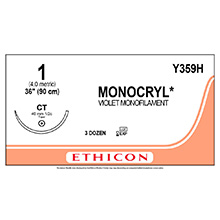 ETHICON Suture, MONOCRYL, Taper Point, CT, 36", Size 1. MFID: Y359H