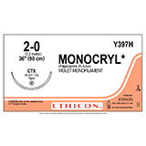 ETHICON Suture, MONOCRYL, Taper Point, CTX, 36", Size 2-0. MFID: Y397H (USA ONLY)