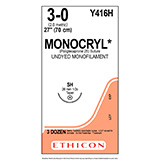 ETHICON Suture, MONOCRYL, Taper Point, SH, 27", Size 3-0. MFID: Y416H (USA ONLY)