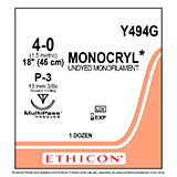 ETHICON Suture, MONOCRYL, Precision Point - Reverse Cutting, P-3, 18", Size 4-0. MFID: Y494G (USA ONLY)