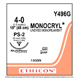 ETHICON Suture, MONOCRYL, Precision Point - Reverse Cutting, PS-2, 18", Size 4-0. MFID: Y496G (USA ONLY)