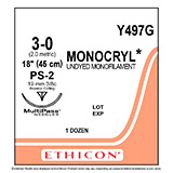 ETHICON Suture, MONOCRYL, Precision Point - Reverse Cutting, PS-2, 18", Size 3-0. MFID: Y497G (USA ONLY)
