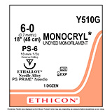 ETHICON Suture, MONOCRYL, Precision Point - Reverse Cutting, PS-6, 18", Size 6-0. MFID: Y510G (USA ONLY)