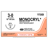 ETHICON Suture, MONOCRYL, Taper Point, CT-1, 8-18", Size 3-0. MFID: Y738D (USA ONLY)