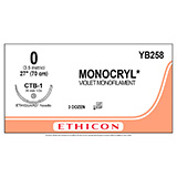 ETHICON Suture, MONOCRYL, ETHIGUARD - Blunt Point, CTB-1, 27", Size 0. MFID: YB258 (USA ONLY)