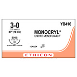 ETHICON Suture, MONOCRYL, ETHIGUARD - Blunt Point, SHB, 27", Size 3-0. MFID: YB416 (USA ONLY)
