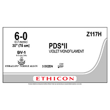 ETHICON Suture, PDS II, Taper Point, BV-1 / BV-1, 24", Size 6-0. MFID: Z117H