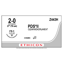 ETHICON Suture, PDS II, Reverse Cutting, FS-1, 27", Size 2-0. MFID: Z443H