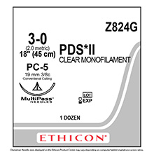 ETHICON Suture, PDS II, Precision Cosmetic - Conventional Cutting PRIME, PC-5, 18", Size 3-0. MFID: Z824G