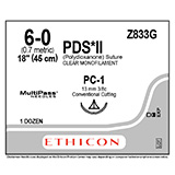 ETHICON Suture, PDS II, Precision Cosmetic - Conventional Cutting PRIME, PC-1, 18", Size 6-0. MFID: Z833G (USA ONLY)