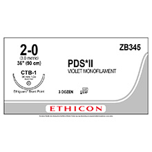 ETHICON Suture, PDS II, ETHIGUARD - Blunt Point, CTB-1, 36", Size 2-0. MFID: ZB345