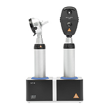 HEINE LED Diagnostic Set: BETA 200 LED Ophthalmoscope, BETA 400 LED Fiber Optic Otoscope, (2) BETA4 NT Rechargeable Handles, NT4 Table Charger. MFID: A-153.24.422