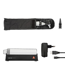 HEINE K180 LED Fiber Optic Otoscope Set: BETA K1800 LED Otoscope, BETA 4 USB Rechargeable Handle, USB Cord & Plug-In Power Supply. MFID: B-181.28.388
