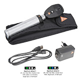 HEINE K180 Ophthalmoscope Set: K180 LED Ophthalmoscope with Aperture Wheel-1, BETA4 USB Rechargeable Handle, USB Plug-In Power Supply, Soft Pouch. MFID: C-182.28.388
