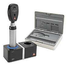 HEINE BETA 200S Ophthalmoscope Set: BETA 200S LED Ophthalmoscope, BETA4 NT Rechargeable Handle, NT4 Table Charger, Hard Case. MFID: C-261.24.420