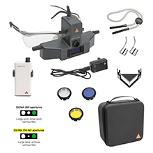 HEINE SIGMA 250 LED Indirect Ophthalmoscope M2 Set with MICRO SPOT APERTURE, S-FRAME, mPack Mini Battery, Accessories. MFID: C-279.41.671
