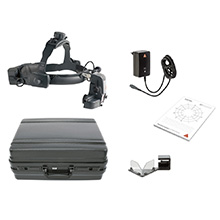 HEINE OMEGA 500 LED Indirect Ophthalmoscope, UNPLUGGED Set, Plug-in Transformer, 1 mPack Battery, Accessories. MFID: C-284.41.670