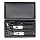HEINE mini3000 LED Diagnostic Set: mini3000 LED Ophthalmoscope, mini3000 Fiber Optic LED Otoscope, (2) mini3000 battery handles, (4) reusable tips B-000.11.111, (10) AllSpec 4mm disposable tips, Case. MFID: D-886.11.021
