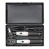 HEINE mini3000 LED Diagnostic Set: mini3000 LED Ophthalmoscope, mini3000 Fiber Optic LED Otoscope, (2) mini3000 battery handles, (4) reusable tips B-000.11.111, (10) AllSpec 4mm disposable tips, Case. MFID: D-886.11.021