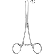 MeisterHand Baby ALLIS Tissue Forceps, 5-1/2" (14 cm), 4 X 5 teeth, delicate jaws 4 mm wide. MFID: MH16-4