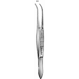 MeisterHand Iris Tissue Forceps, 3-7/8" (99mm), half-curved, 1 x 2 teeth. MFID: MH18-788