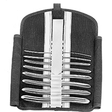 MeisterHand HEGAR Uterine Dilator, 7-1/2" (19.1 cm), double end, set of 8 In Khaki Roll, sizes 3-5 mm - 17-18 mm. MFID: MH30-550