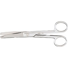 MILTEX Utility Scissors curved, blunt/blunt, one serrated blade, extra heavy, Length= 6-1/2" (16.5 cm). MFID: 1706