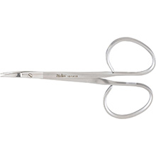 MILTEX Iris Scissors, 3-3/4" (9.5 cm), curved, miniature pattern with 4 mm blades, Ribbon Type Handle. MFID: 18-1418