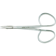 MILTEX Eye Suture Scissors, 4" (10.2 cm), ribbon type, slightly curved, sharp points. MFID: 18-1653