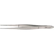 MILTEX Eye Dressing Forceps, 4" (100mm), straight, standard pattern, 0.8 mm wide serrated tips. MFID: 18-780