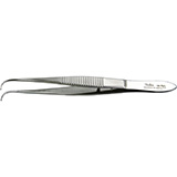 MILTEX Eye Dressing Forceps, 3-3/4" (95mm), delicate pattern, full curved, 0.55mm wide serrated tips. MFID: 18-783