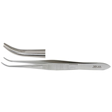 MILTEX BRACKEN Iris Forceps, 3-7/8" (99mm), curved jaws, fine cross-serrated tips. MFID: 18-794