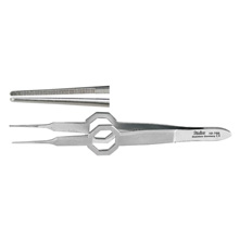 MILTEX FOERSTER Eye Dressing Forceps, 3-7/8" (97mm), octagonal grip, straight, serrated tips 0.55mm wide. MFID: 18-795