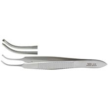MILTEX VON GRAEFE Iris Forceps, 2-7/8" (72mm), curved, 1 X 2 teeth. MFID: 18-820