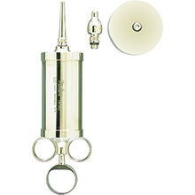 MILTEX Metal Ear Syringe with one short bulbous, one tapered tip, shield, 3 ounce (.09 liter). MFID: 19-383