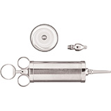 MILTEX Metal Ear Syringe, one short bulbous, one tapered tip, shield, 4 ounce (.12 liter). MFID: 19-385