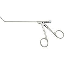 MILTEX Frontal Sinus Recess Giraffe Forceps, 5-1/2" shaft, 2 X 4 mm, 45 degrees horizontal jaws, luer lock port/cleaning. MFID: 20-1012