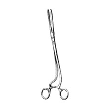 MILTEX CHERON Uterine Dressing Forceps, 10-1/2" (26.7 cm), rings angled sideways, serrated jaws 8 X 25 mm. MFID: 30-835