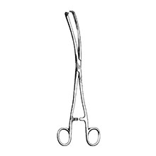 MILTEX TEALE Vulsellum Forceps, 10" (25.4 cm), curved sideways, 3 X 4 teeth, 5 mm wide. MFID: 30-997