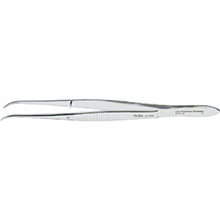MILTEX Dressing Forceps, 5" (127mm), Curved, Serrated, Narrow Tips. MFID: 6-100