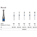 MILTEX Diamond Bur, Round (801), Diameter= 16, Medium Grit, Blue Band. MFID: 801/016