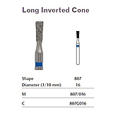 MILTEX Diamond Bur, Long Inverted Cone (807), Diameter= 16, Medium Grit, Blue Band. MFID: 807/016